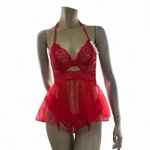 Escante Gartered Babydoll with Crotchless Panty- NWT-Medium